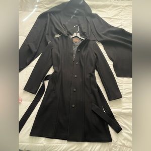 Wool coat  size 4. Attached long scarf. Unlined. Black. Excellent condition.